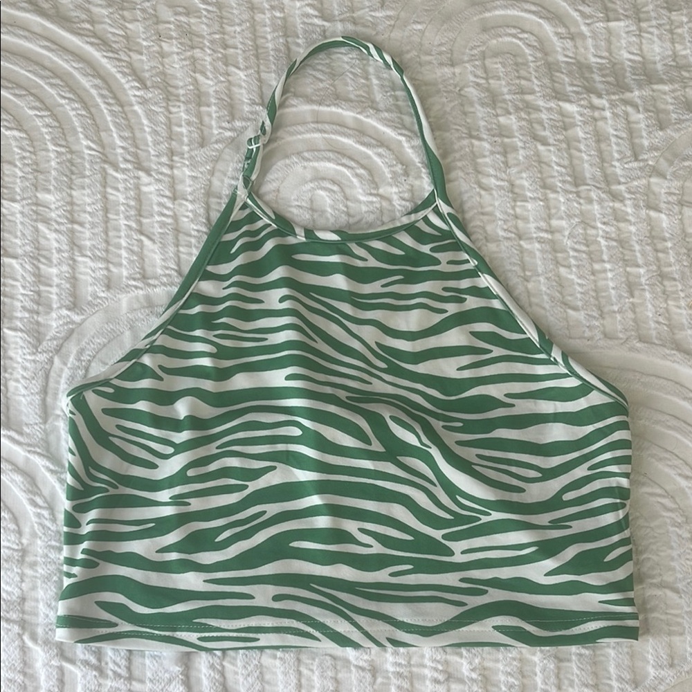 Green and White Zebra Print Halter Top